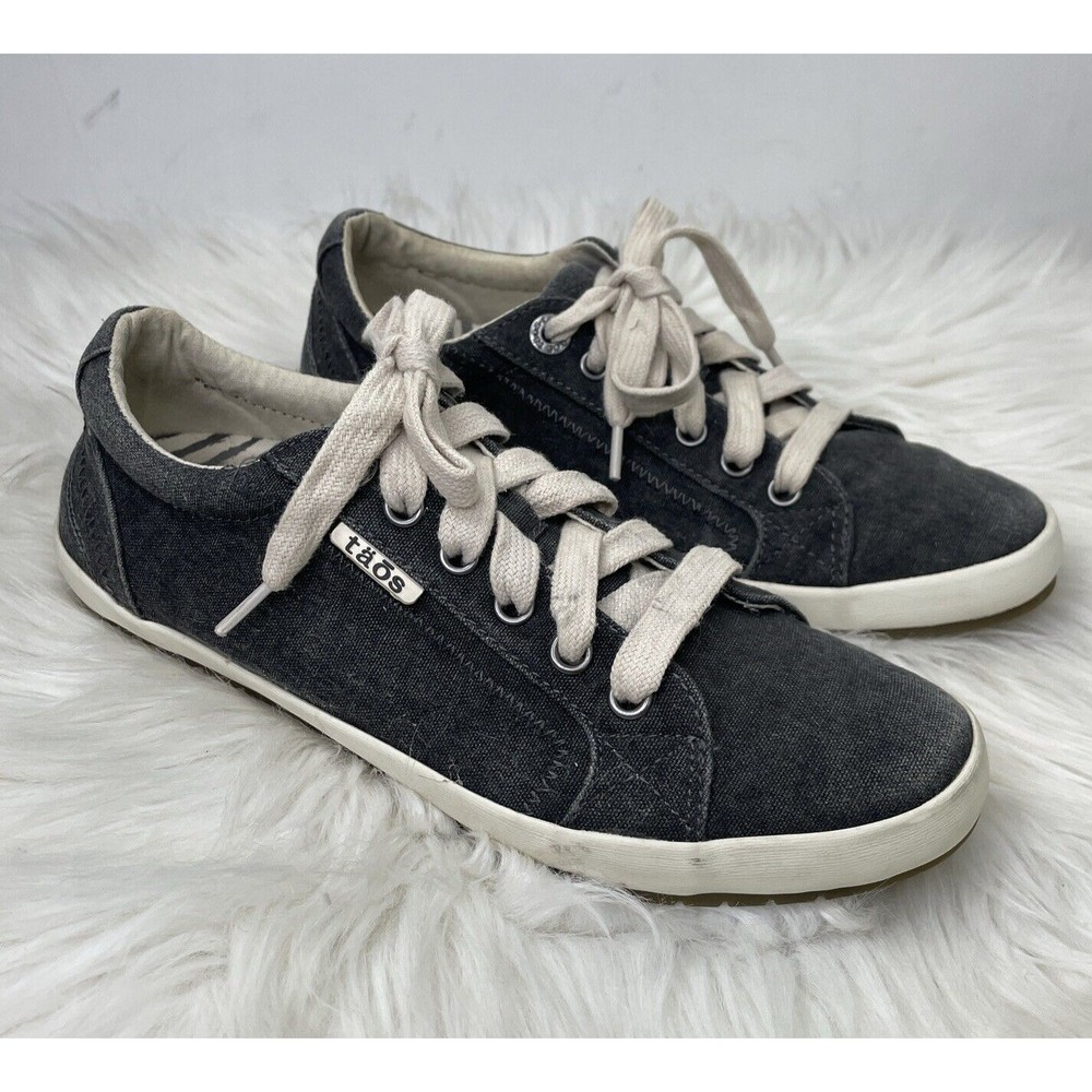 Taos Footwear Star Sunwashed Black Canvas Fashion Sneakers Shoes Womens 7 US